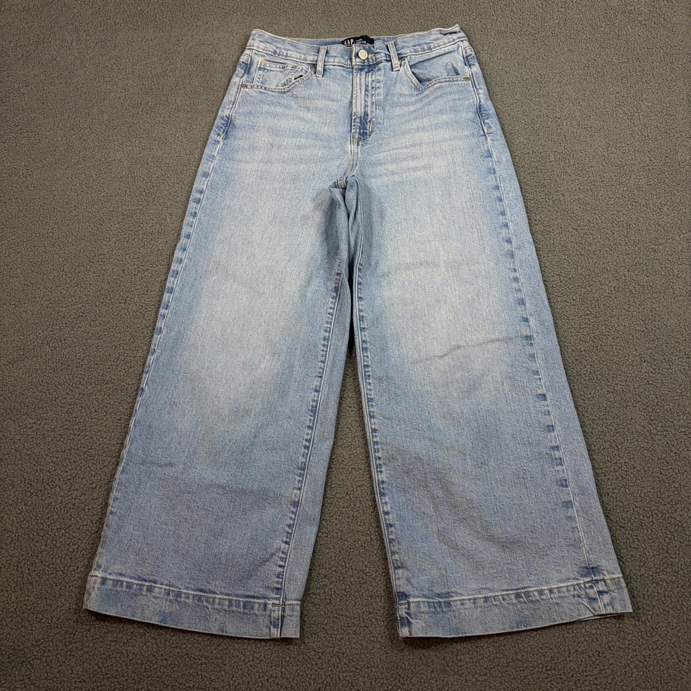 Gap Jeans Women 8/29R Blue High Rise Wide Leg Crop Stretch Denim 524544-00